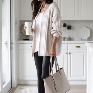 Truly Madly Deeply Cream Ribbed Open Front Cardigan - Size S Urban Outfitters